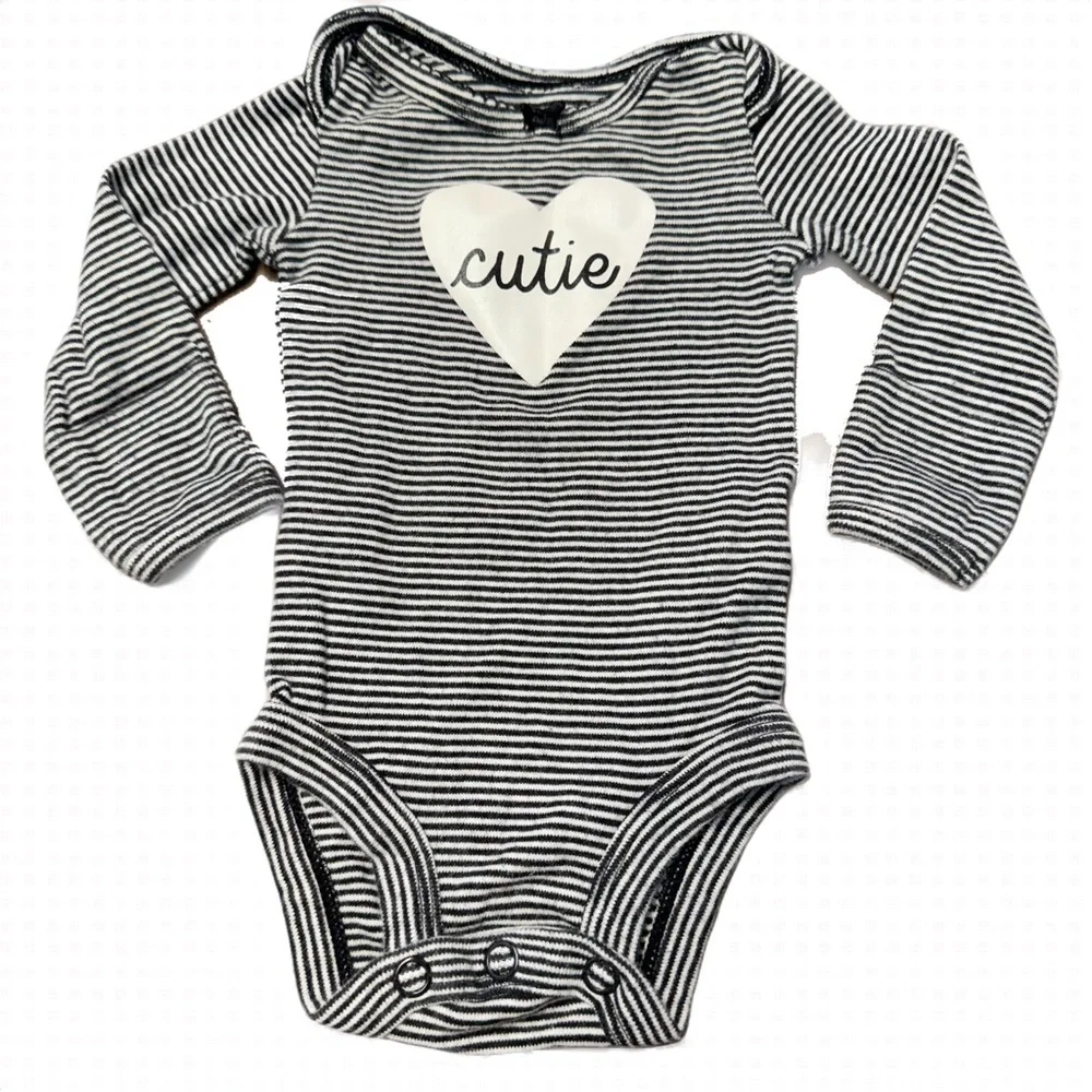 Carter's Black and White Striped Bodysuit with Heart Appliqué